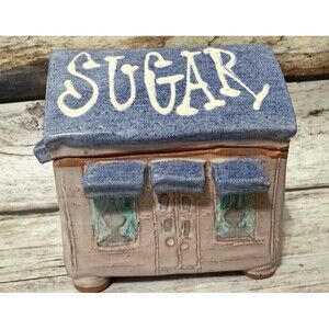 Tea Bag House Cabin Primitive Handmade Art Pottery Container Jar 4”